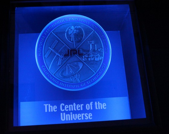 Marker in the floor of the Mission Control room at the Space Flight Operations Facility at JPL. Image credit: Nancy Atkinson 