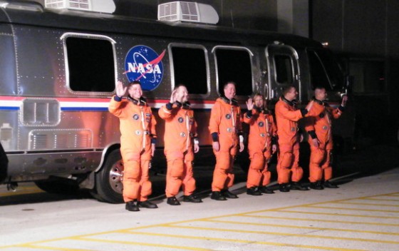 The STS-130 crew before heading out to the launchpad. Image: Nancy Atkinson
