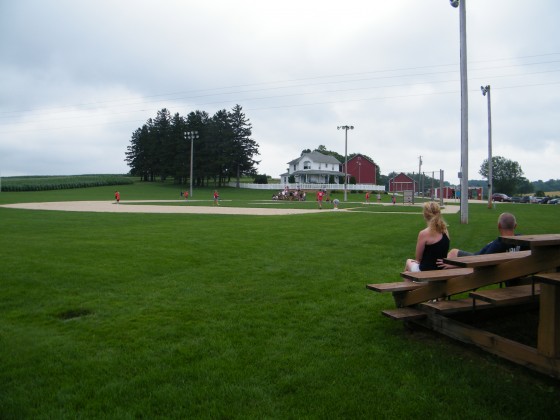 Box seats down the third base line at the Field of Dreams.